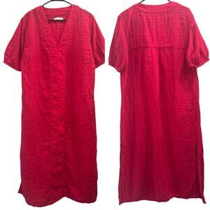 Lake Hot Pink Cotton Gauze Caftan Dress Lounge Resort Coastal Grandma Vacation
